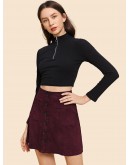 Single Breasted Dual Pocket Suede Skirt