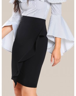 Frill Trim Form Fitting Skirt