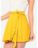 Elastic Waist Self Belted Overlap Skirt