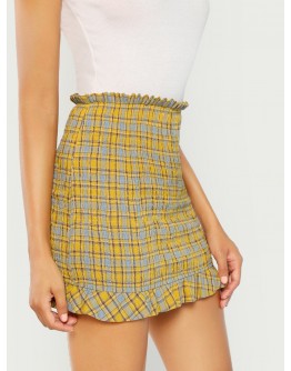 Ruffle Hem Plaid Skirt