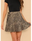 Knot Side Leopard Print Skirt