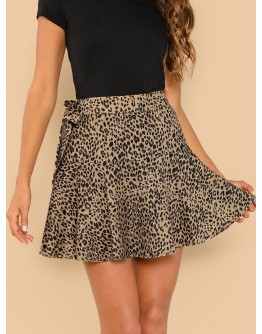 Knot Side Leopard Print Skirt