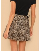 Knot Side Leopard Print Skirt