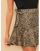 Knot Side Leopard Print Skirt