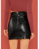 Self Adjustable Belted PU Skirt