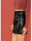 Self Adjustable Belted PU Skirt