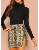 Snakeskin Print Split Skirt