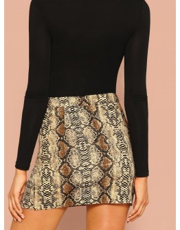 Snakeskin Print Split Skirt