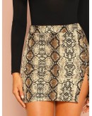 Snakeskin Print Split Skirt