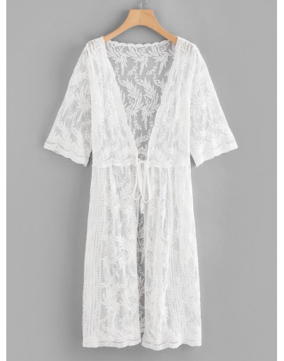 Lace Embroidery Knot Front Cover Up