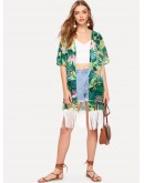 Tropical &amp; Chain Print Fringe Kimono