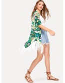 Tropical &amp; Chain Print Fringe Kimono