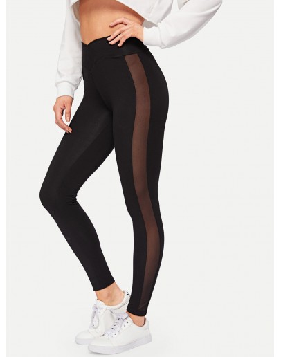 Mesh Insert Wrap Chevron Waist Leggings