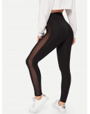 Mesh Insert Wrap Chevron Waist Leggings