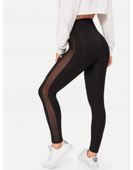 Mesh Insert Wrap Chevron Waist Leggings