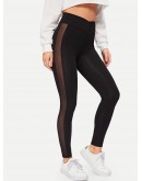 Mesh Insert Wrap Chevron Waist Leggings