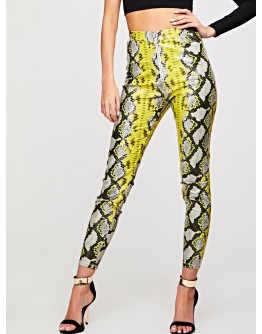 O-ring Zip Front Snakeskin Leggings