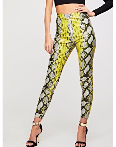 O-ring Zip Front Snakeskin Leggings