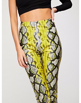 O-ring Zip Front Snakeskin Leggings