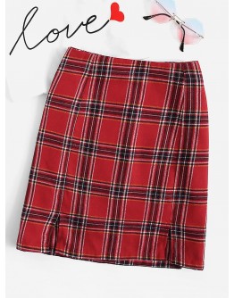 M-slit Plaid Skirt