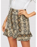 Ruffle Hem Snakeskin Bodycon Skirt