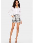 O-ring Zip Front Frayed Edge Tweed Skirt