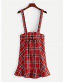 Lace Up Ruffle Hem Plaid Pinafore Skirt