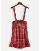 Lace Up Ruffle Hem Plaid Pinafore Skirt