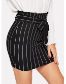 Paperbag Waist Belted Pinstripe Bodycon Skirt