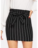 Paperbag Waist Belted Pinstripe Bodycon Skirt