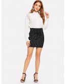 Paperbag Waist Belted Pinstripe Bodycon Skirt