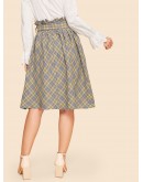 Paper-bag Waist Plaid Flare Skirt