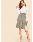 Paper-bag Waist Plaid Flare Skirt