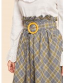 Paper-bag Waist Plaid Flare Skirt