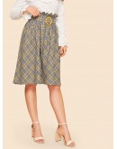 Paper-bag Waist Plaid Flare Skirt