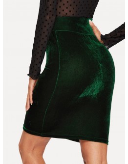 Wide Waistband Velvet Bodycon Skirt