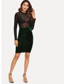 Wide Waistband Velvet Bodycon Skirt