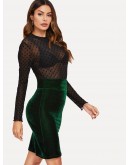 Wide Waistband Velvet Bodycon Skirt