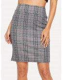 Zip Back Wide Waist Plaid Skirt