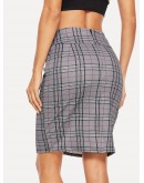 Zip Back Wide Waist Plaid Skirt