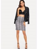 Zip Back Wide Waist Plaid Skirt