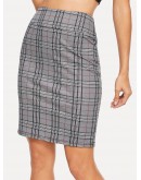 Zip Back Wide Waist Plaid Skirt