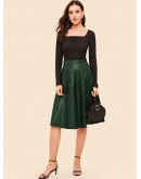 70s Zip Detail Flare PU Skirt