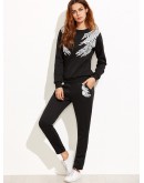 Angel Wings Print Sweatshirt With Pants