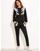 Angel Wings Print Sweatshirt With Pants