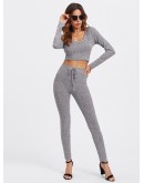 Rib Knit Marled Hoodie Tee &amp; Leggings Set