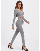 Rib Knit Marled Hoodie Tee &amp; Leggings Set