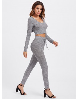 Rib Knit Marled Hoodie Tee &amp; Leggings Set