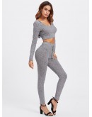 Rib Knit Marled Hoodie Tee &amp; Leggings Set