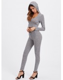 Rib Knit Marled Hoodie Tee &amp; Leggings Set